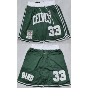 NBA Celtics 33 Larry Bird Green Shorts (Run Small)