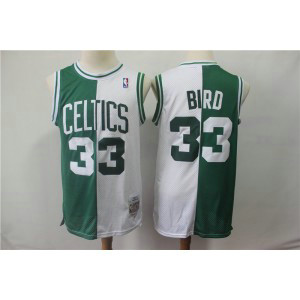 NBA Celtics 33 Larry Bird Green White Split 1985-86 Hardwood Classics Men Jersey