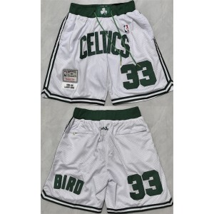NBA Celtics 33 Larry Bird White Shorts (Run Small)
