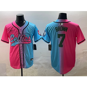 NBA Celtics 7 Brown Blue Pink Split Baseball Vapor Limited Men Jersey