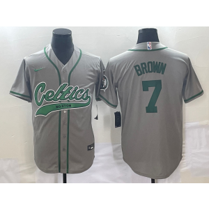 NBA Celtics 7 Jaylen Brown Grey Baseball Nike Men Jersey