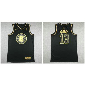 NBA Clippers 13 Paul George Black Gold Nike Men Jersey