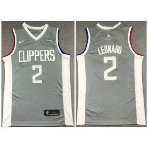 NBA Clippers 2 Kawhi Leonard Grey and White Nike Men Jersey
