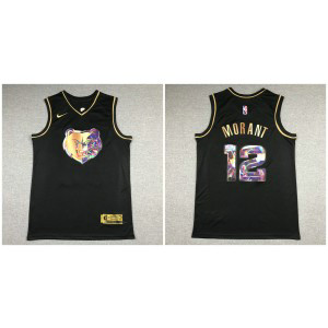 NBA Grizzlies 12 Ja Morant Black Gold Diamond Men Jersey