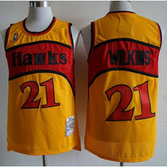 NBA Hawks 21 Dominique Wilkins Orange and Red 1986-87 Throwback Men Jersey