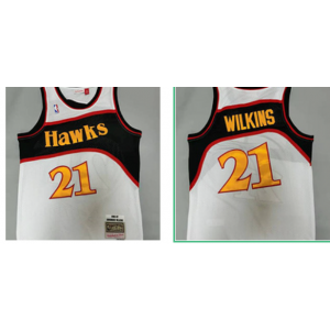 NBA Hawks 21 Dominique Wilkins White Gold Throwback Men Jersey