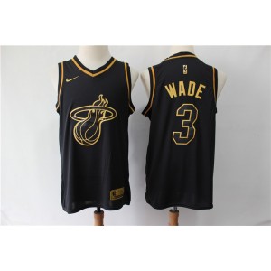 NBA Heat 3 Dwyane Wade Black Gold Nike Men Jersey