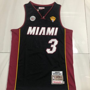 NBA Heat 3 Dwyane Wade Black Hardwood Classics Men Jersey