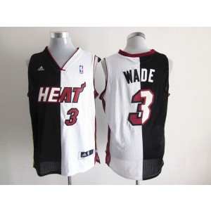 NBA Heat 3 Dwyane Wade White Black Split Men Jersey