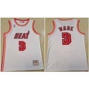 NBA Heat 3 Dwyane Wade White Throwback Men Jersey
