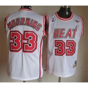 NBA Heat 33 Alonzo Mourning White Throwback Men Jersey