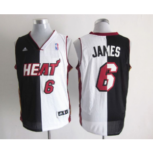 NBA Heats 6 Lebron James White Black Split Men Jersey