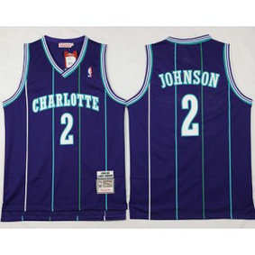 NBA Hornets 2 Larry Johnson Purple Throwback Men Jersey
