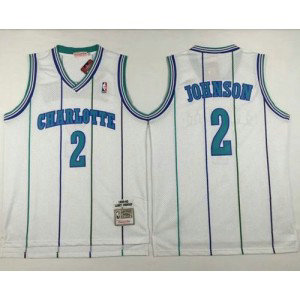 NBA Hornets 2 Larry Johnson White Throwback Men Jersey