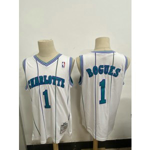 NBA Hornets Hornets 1 Muggsy Bogues White Men Jersey