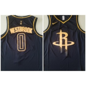 NBA Houston Rockets 0 Russell Westbrook Black Gold Men Jersey
