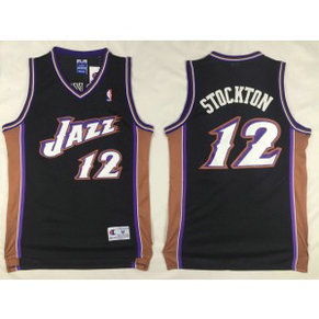 NBA Jazz 12 John Stockton Black Men Jersey