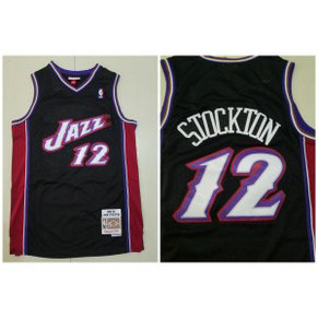 NBA Jazz 12 John Stockton Black Throwback Men Jersey 1