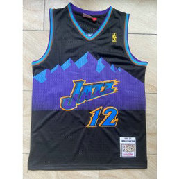 NBA Jazz 12 John Stockton Black Throwback Men Jersey