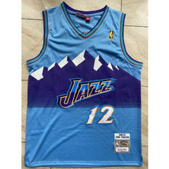 NBA Jazz 12 John Stockton Blue Throwback Men Jersey