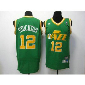 NBA Jazz 12 John Stockton Green Throwback Men Jersey 1