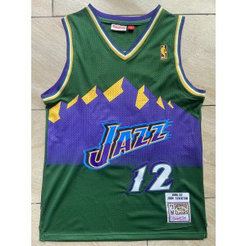 NBA Jazz 12 John Stockton Green Throwback Men Jersey