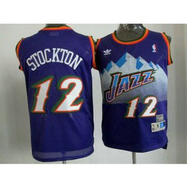NBA Jazz 12 John Stockton Purple Throwback Men Jersey