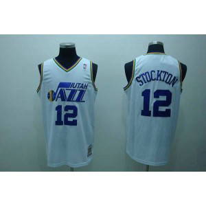 NBA Jazz 12 John Stockton White Throwback Men Jersey 1