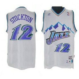 NBA Jazz 12 John Stockton White Throwback Men Jersey