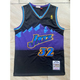 NBA Jazz 32 Karl Malone Black Throwback Men Jersey