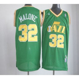 NBA Jazz 32 Karl Malone Green Throwback Men Jersey 1