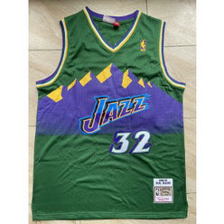NBA Jazz 32 Karl Malone Green Throwback Men Jersey