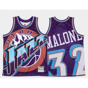 NBA Jazz 32 Karl Malone Purple Mitchell&Ness Big Face Men Jersey