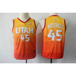 NBA Jazz 45 Donovan Mitchell City Edition Red Gold Youth Jersey