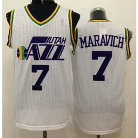 NBA Jazz 7 Pete Maravich White Throwback Men Jersey