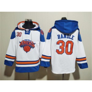 NBA Knicks 30 Julius Randle White Lace-Up Pullover Hoodie