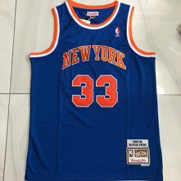 NBA Knicks 33 Patrick Ewing Blue Hardwood Classics Men Jersey