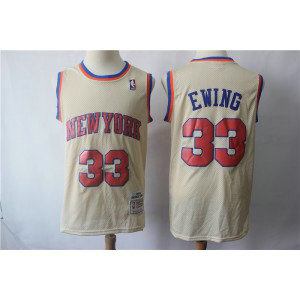 NBA Knicks 33 Patrick Ewing Cream Hardwood Classics Men Jersey