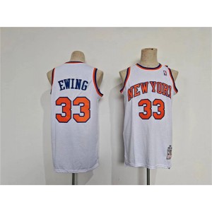 NBA Knicks 33 Patrick Ewing White Hardwood Classics Men Jersey