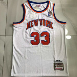 NBA Knicks 33 Patrick Ewing White Hardwood Classics Men Jersey