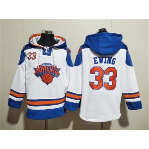 NBA Knicks 33 Patrick Ewing White Lace-Up Pullover Hoodie