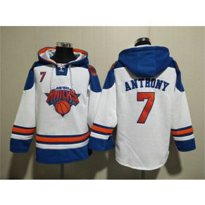 NBA Knicks 7 Carmelo Anthony White Lace-Up Pullover Hoodie