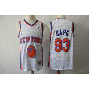 NBA Knicks 93 Bape White Hardwood Classics Men Jersey