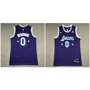NBA Lakers 0 Russell Westbrook Purple 75th Anniversary Men Jersey