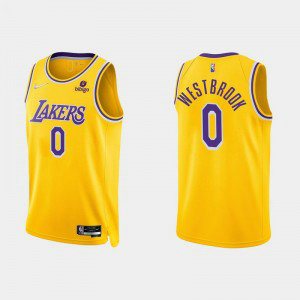 NBA Lakers 0 Russell Westbrook Yellow 2021-21 New Season Nike Men Jersey