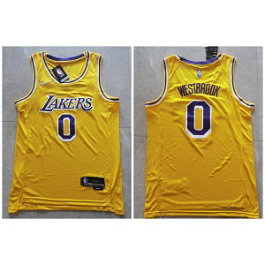 NBA Lakers 0 Russell Westbrook Yellow 75th Anniversary Men Jersey 1