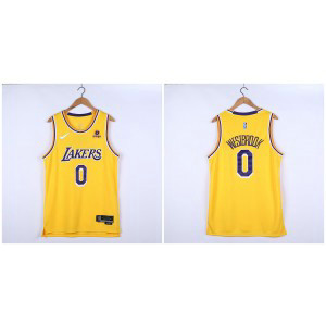 NBA Lakers 0 Russell Westbrook Yellow 75th Anniversary Men Jersey