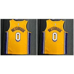 NBA Lakers 0 Russell Westbrook Yellow Nike V neck Men Jersey