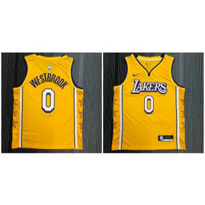 NBA Lakers 0 Russell Westbrook Yellow Star Nike Men Jersey