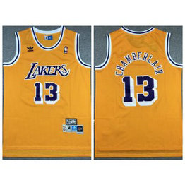 NBA Lakers 13 Wilt Chamberlain Yellow Hardwood Classics Men Jersey